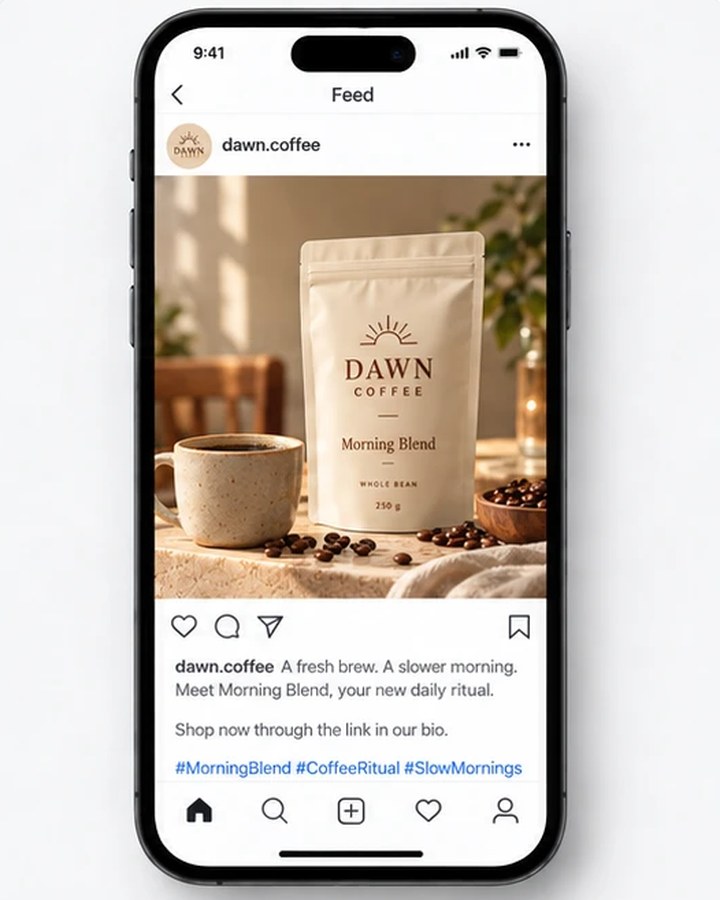 AI-generated caption example on a coffee social post